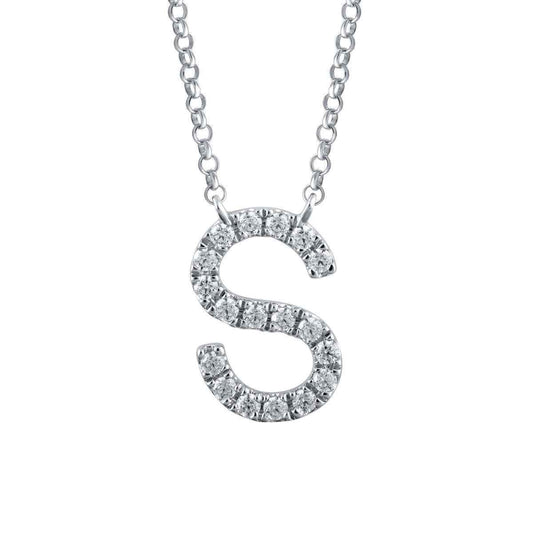 1/10 ct. tw. Diamond Letter S 10mm Pendant in 10K White Gold
