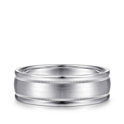 Gabriel & Co. Joseph Men's 7mm Satin Finish Polished Edge Wedding Ring in 14K White Gold