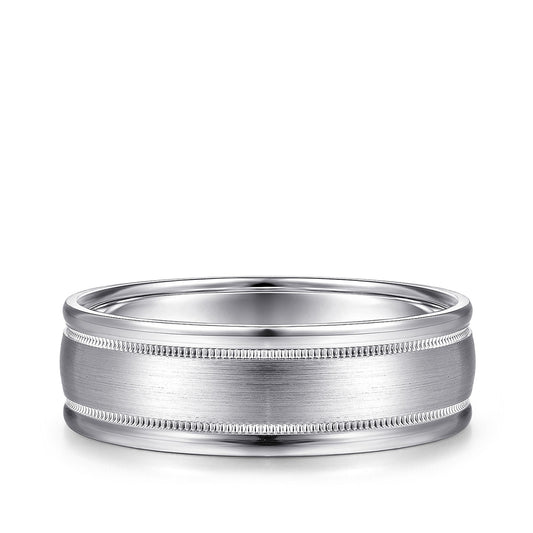Gabriel & Co. Joseph Men's 7mm Satin Finish Polished Edge Wedding Ring in 14K White Gold