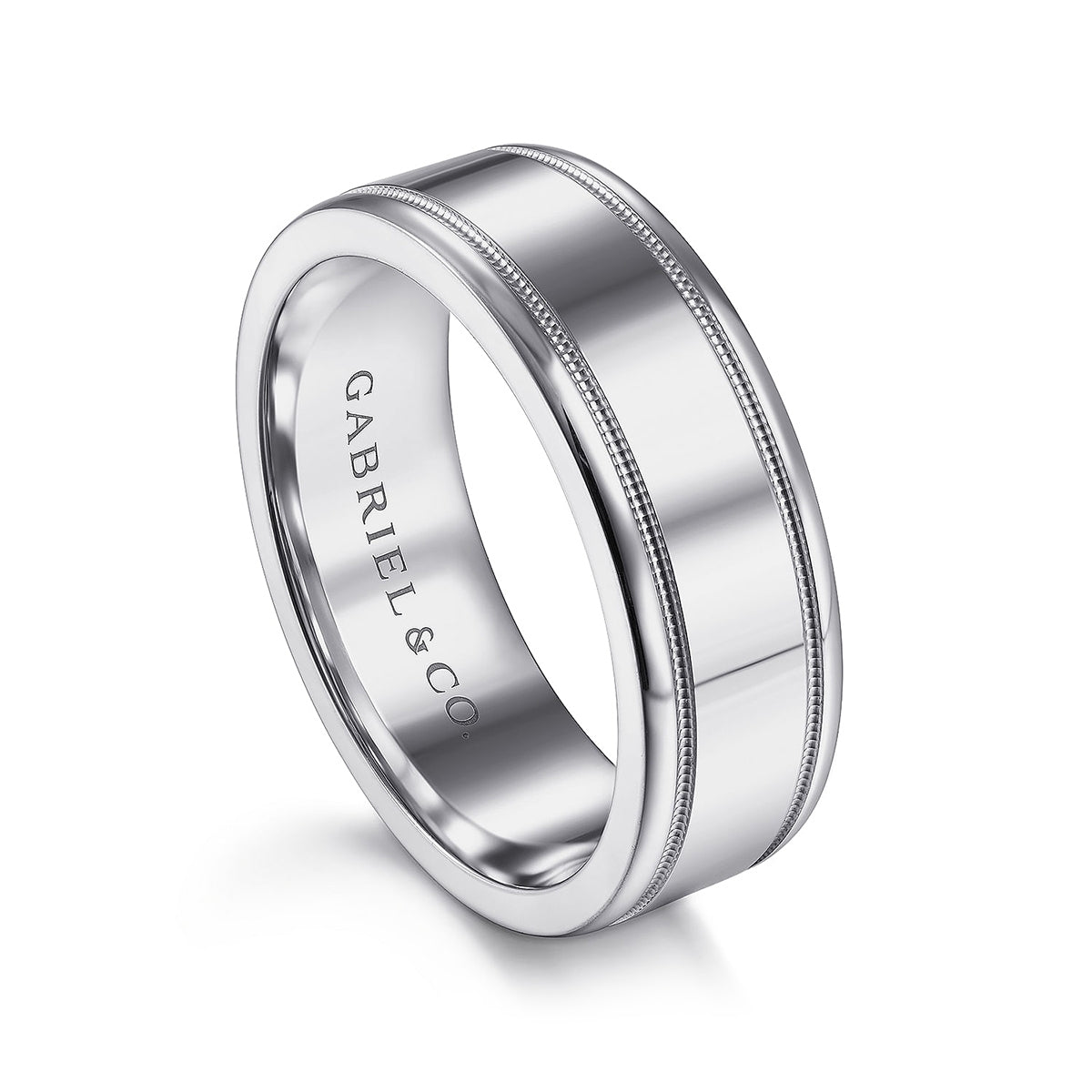 Gabriel & Co. Fred Men's 7mm Polished Finish Wedding Ring in 14K White Gold front view