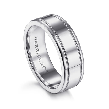 Gabriel & Co. Fred Men's 7mm Polished Finish Wedding Ring in 14K White Gold front view