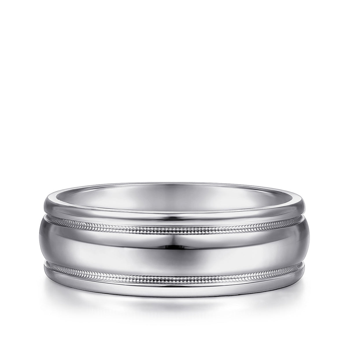 Gabriel & Co. William Men's 7mm Polished Finish Raised Center Wedding Ring in 14K White Gold