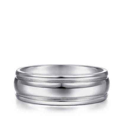 Gabriel & Co. William Men's 7mm Polished Finish Raised Center Wedding Ring in 14K White Gold
