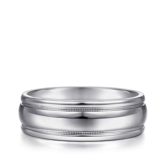 Gabriel & Co. William Men's 7mm Polished Finish Raised Center Wedding Ring in 14K White Gold