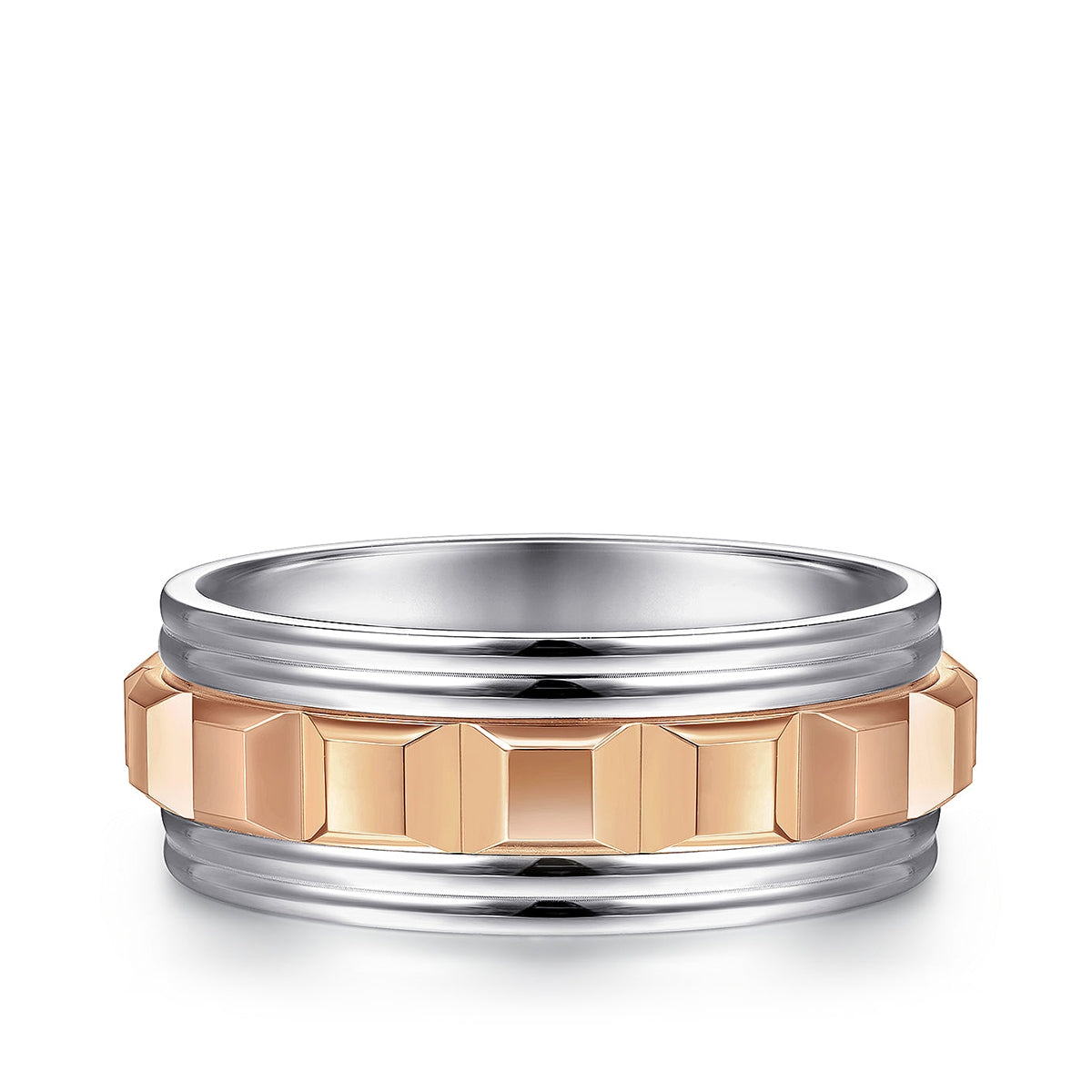 Gabriel & Co. Dominick Men's 8mm Grommet Inlay Wedding Ring in 14K Pink & White Gold