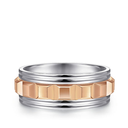 Gabriel & Co. Dominick Men's 8mm Grommet Inlay Wedding Ring in 14K Pink & White Gold
