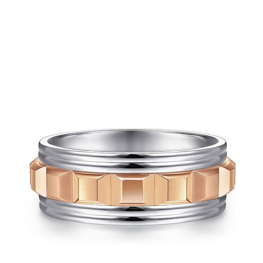 Gabriel & Co. Dominick Men's 8mm Grommet Inlay Wedding Ring in 14K Pink & White Gold