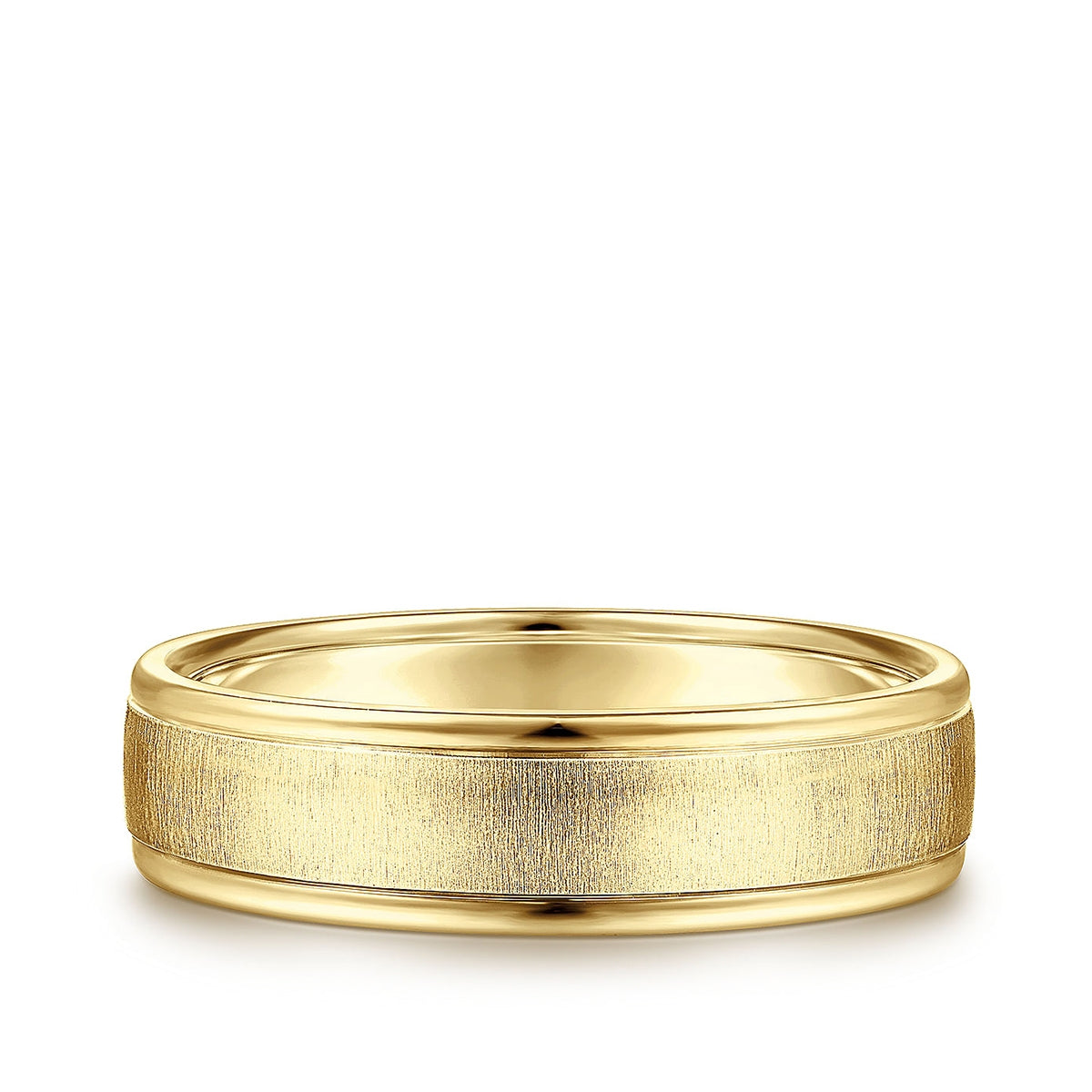 Gabriel & Co. Elijah Men's 6mm Sandblast Finish Polished Edge Wedding Ring in 14K Yellow Gold