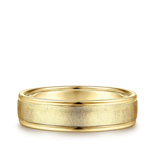 Gabriel & Co. Elijah Men's 6mm Sandblast Finish Polished Edge Wedding Ring in 14K Yellow Gold
