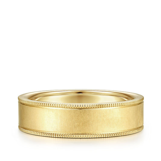 Gabriel & Co. Jason Men's 6mm Sandblast Finish Milgrain Edge Wedding Ring in 14K Yellow Gold