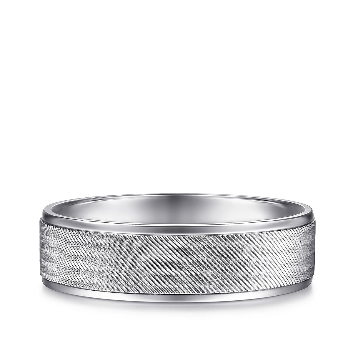 Gabriel & Co. Jacob Men's 6mm Brushed Finish Polished Edge Wedding Ring in 14K White Gold