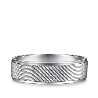 Gabriel & Co. Jacob Men's 6mm Brushed Finish Polished Edge Wedding Ring in 14K White Gold