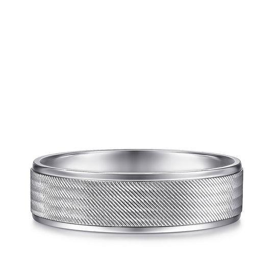 Gabriel & Co. Jacob Men's 6mm Brushed Finish Polished Edge Wedding Ring in 14K White Gold