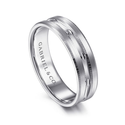 Gabriel & Co. Daniel Men's 6mm Satin Finish Carved Wedding Ring in 14K White Gold front view