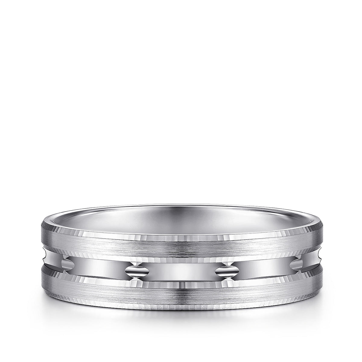 Gabriel & Co. Daniel Men's 6mm Satin Finish Carved Wedding Ring in 14K White Gold