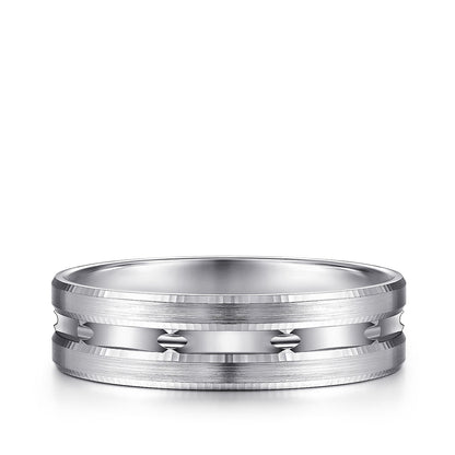 Gabriel & Co. Daniel Men's 6mm Satin Finish Carved Wedding Ring in 14K White Gold