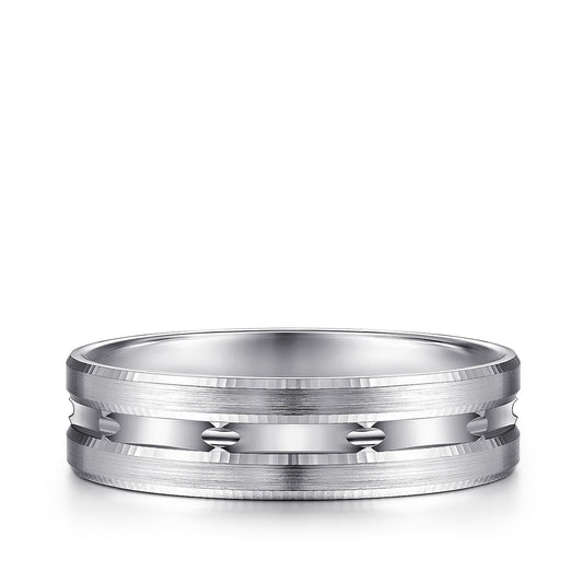 Gabriel & Co. Daniel Men's 6mm Satin Finish Carved Wedding Ring in 14K White Gold