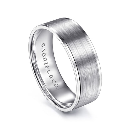 Gabriel & Co. Michael Men's 7mm Satin Finish Polished Edge Wedding Ring in 14K White Gold front view