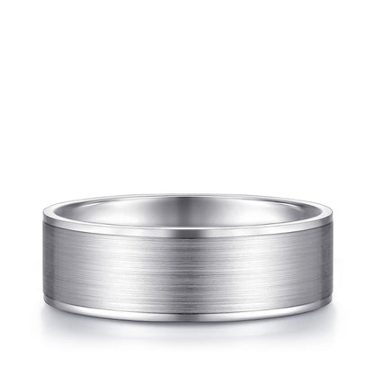 Gabriel & Co. Michael Men's 7mm Satin Finish Polished Edge Wedding Ring in 14K White Gold