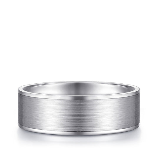 Gabriel & Co. Michael Men's 7mm Satin Finish Polished Edge Wedding Ring in 14K White Gold