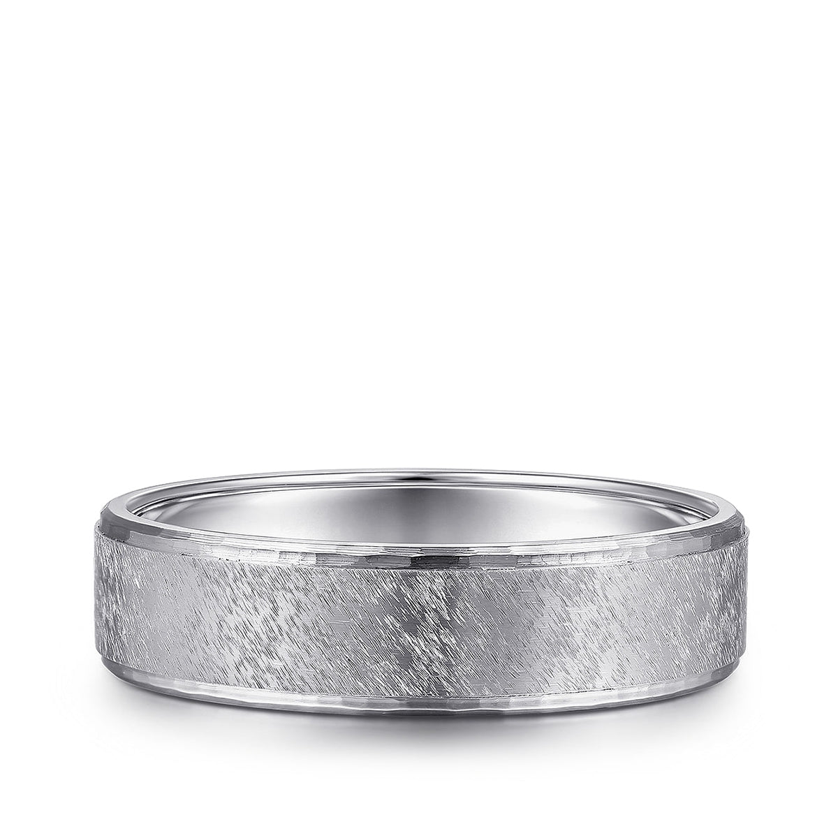Gabriel & Co. Matthew Men's 6mm Brushed Finish Beveled Edge Wedding Ring in 14K White Gold