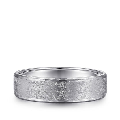 Gabriel & Co. Matthew Men's 6mm Brushed Finish Beveled Edge Wedding Ring in 14K White Gold