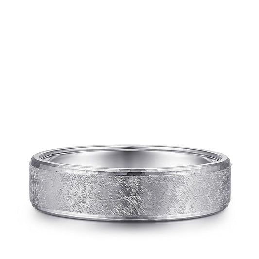 Gabriel & Co. Matthew Men's 6mm Brushed Finish Beveled Edge Wedding Ring in 14K White Gold
