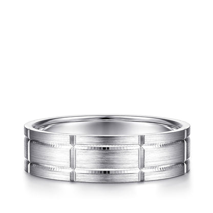 Gabriel & Co. Henry Men's 6mm Satin Finish Checkered Wedding Ring in 14K White Gold