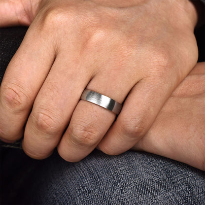 Gabriel & Co. Samuel Men's 6mm Satin Finish Wedding Ring in 14K White Gold close-up detail