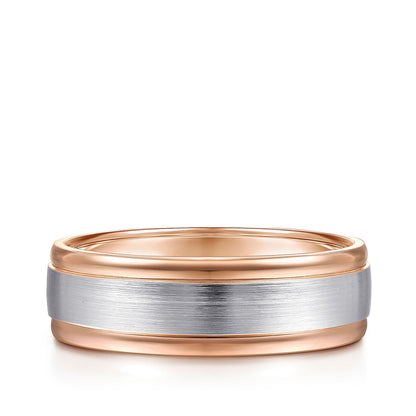 Gabriel & Co. David Men's 7mm Satin Finish Polished Edge Wedding Ring in 14K White & Pink Gold