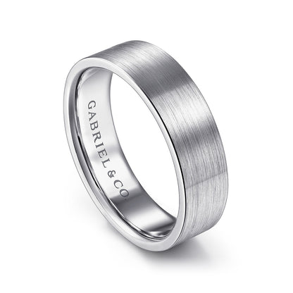 Gabriel & Co. Steven Men's 6mm Satin Finish Flat Wedding Ring in 14K White Gold front view