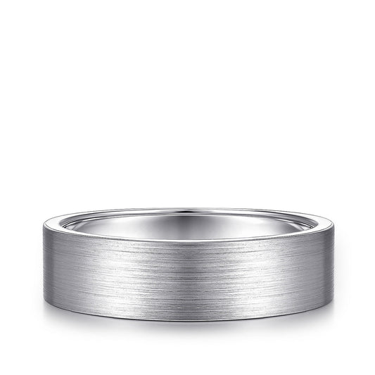 Gabriel & Co. Steven Men's 6mm Satin Finish Flat Wedding Ring in 14K White Gold