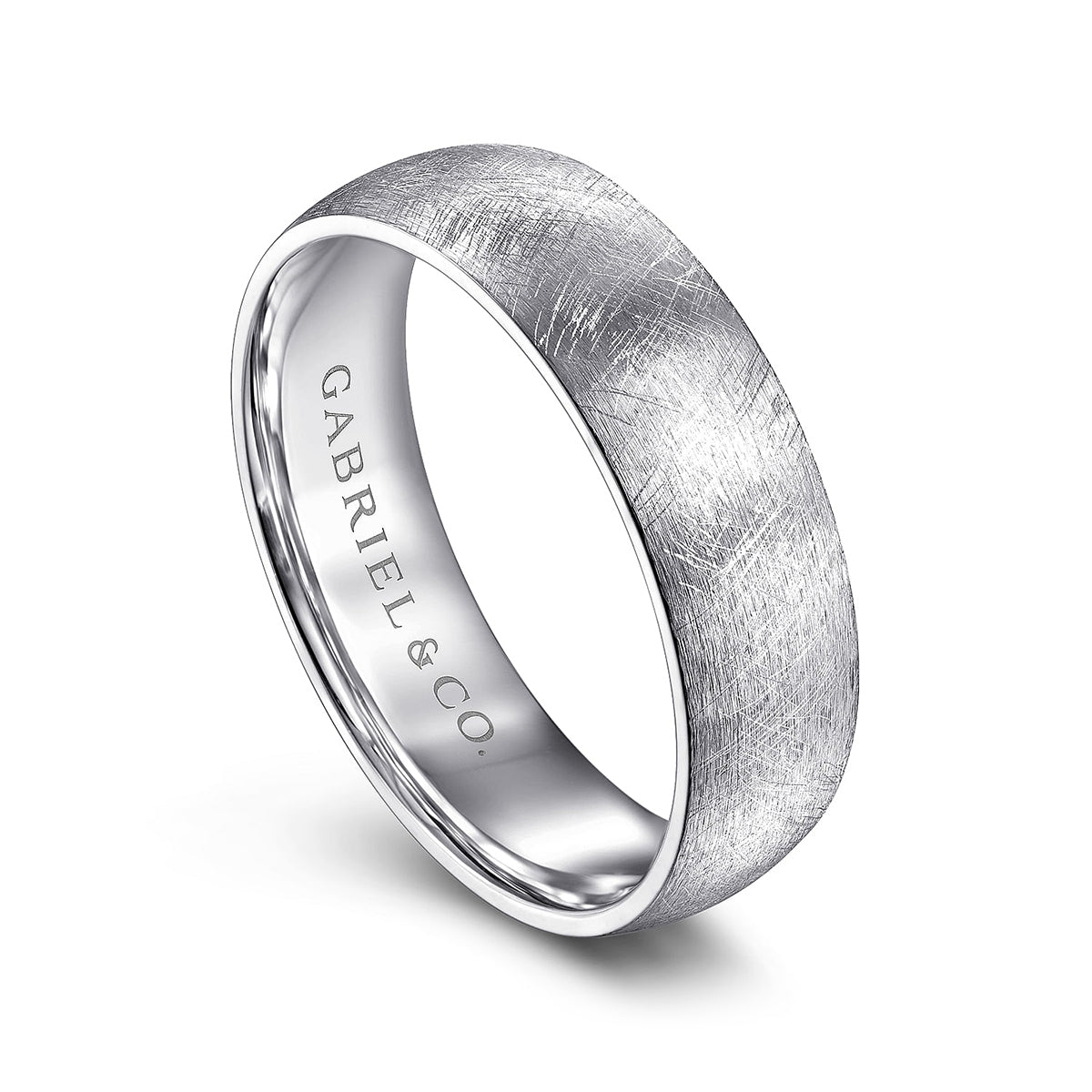Gabriel & Co. Isaac Men's 6mm Brushed Finish Wedding Ring in 14K White Gold front view