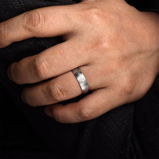 Gabriel & Co. Isaac Men's 6mm Brushed Finish Wedding Ring in 14K White Gold close-up detail