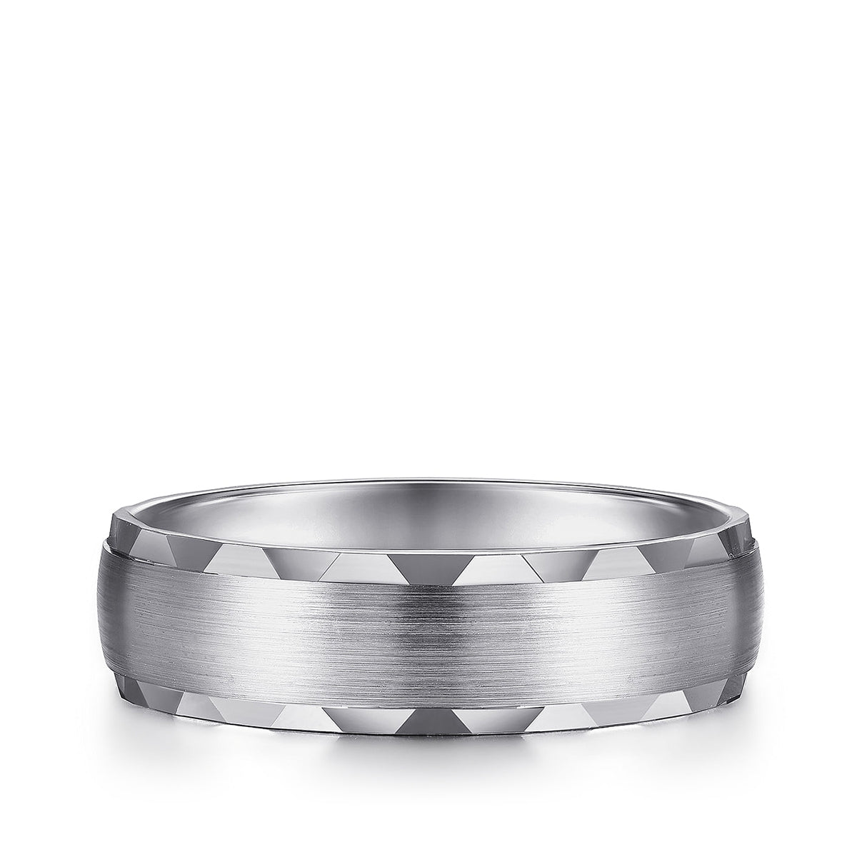 Gabriel & Co. Julian Men's 6mm Satin Finish Carved Edge Wedding Ring in 14k White Gold