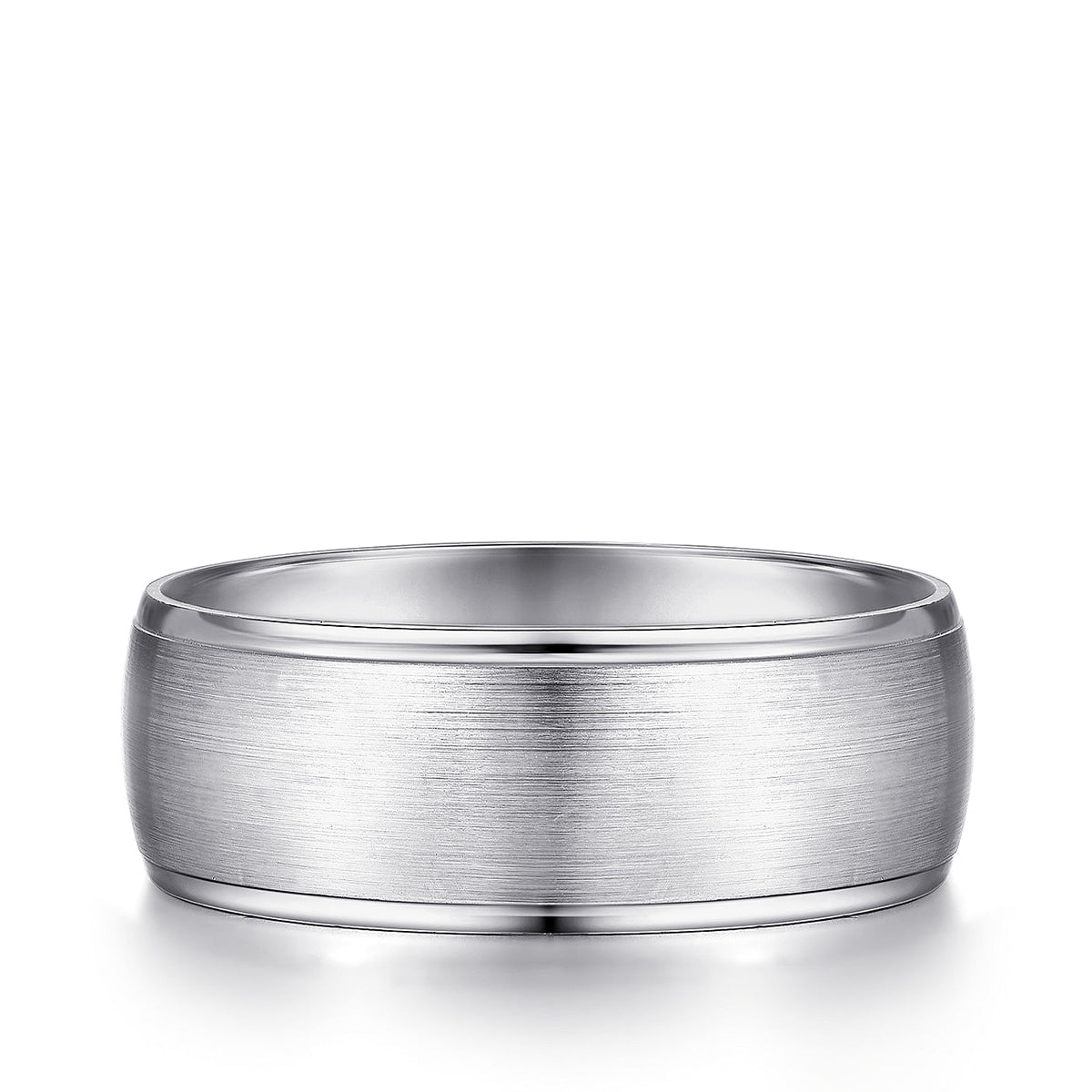 Gabriel & Co. Nathaniel Men's 8mm Satin Finish Polished Edge Wedding Ring in 14K White Gold