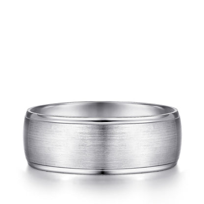 Gabriel & Co. Nathaniel Men's 8mm Satin Finish Polished Edge Wedding Ring in 14K White Gold