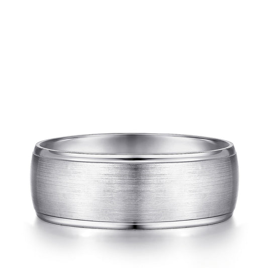 Gabriel & Co. Nathaniel Men's 8mm Satin Finish Polished Edge Wedding Ring in 14K White Gold