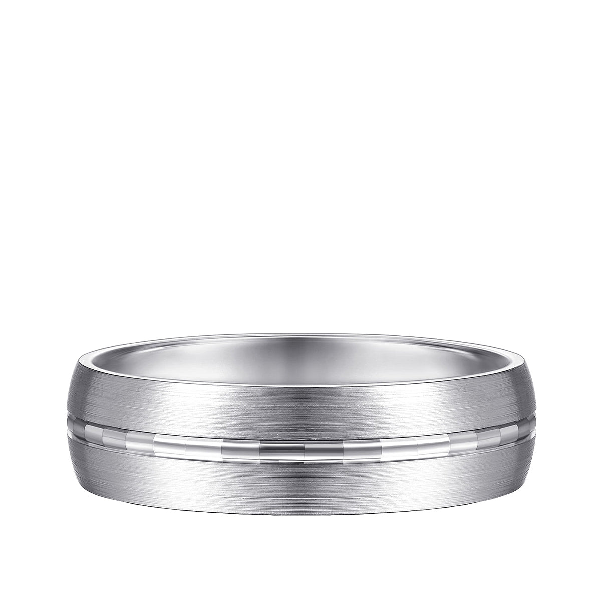Gabriel & Co. Owen Men's 6mm Satin Finish Textured Center Line Wedding Ring in 14K White Gold