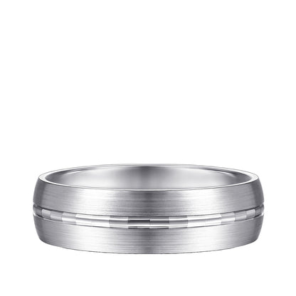 Gabriel & Co. Owen Men's 6mm Satin Finish Textured Center Line Wedding Ring in 14K White Gold