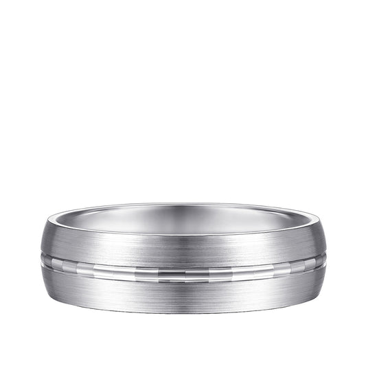 Gabriel & Co. Owen Men's 6mm Satin Finish Textured Center Line Wedding Ring in 14K White Gold
