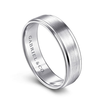 Gabriel & Co. Grayson Men's 6mm Satin Finish Beveled Edge Wedding Ring in 14K White Gold front view