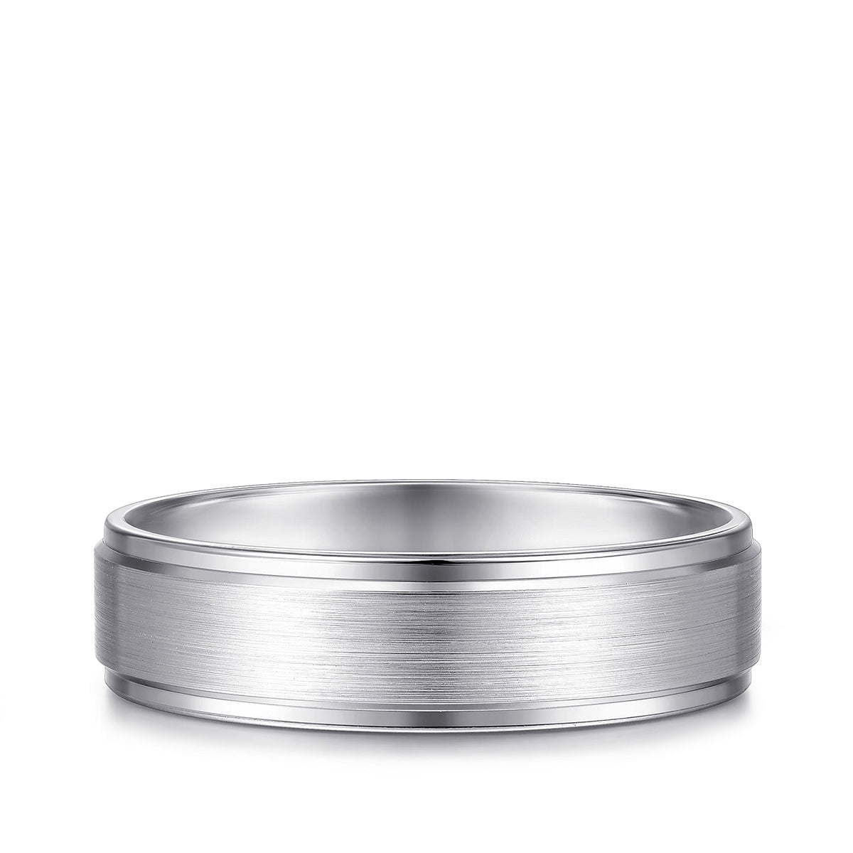 Gabriel & Co. Grayson Men's 6mm Satin Finish Beveled Edge Wedding Ring in 14K White Gold