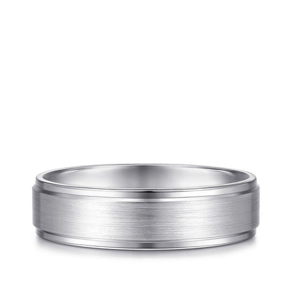 Gabriel & Co. Grayson Men's 6mm Satin Finish Beveled Edge Wedding Ring in 14K White Gold