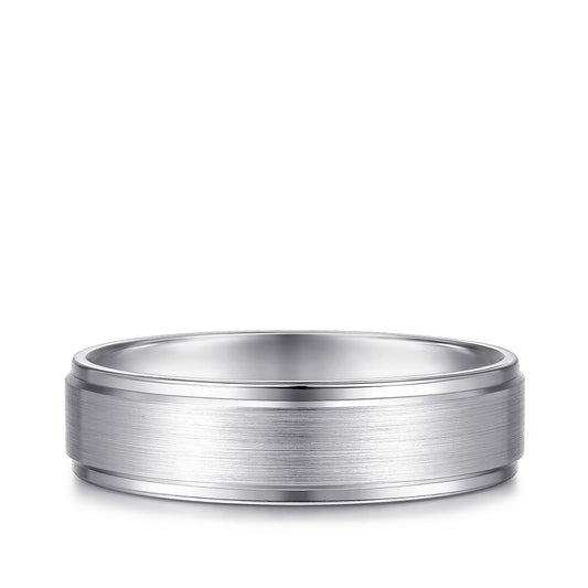 Gabriel & Co. Grayson Men's 6mm Satin Finish Beveled Edge Wedding Ring in 14K White Gold