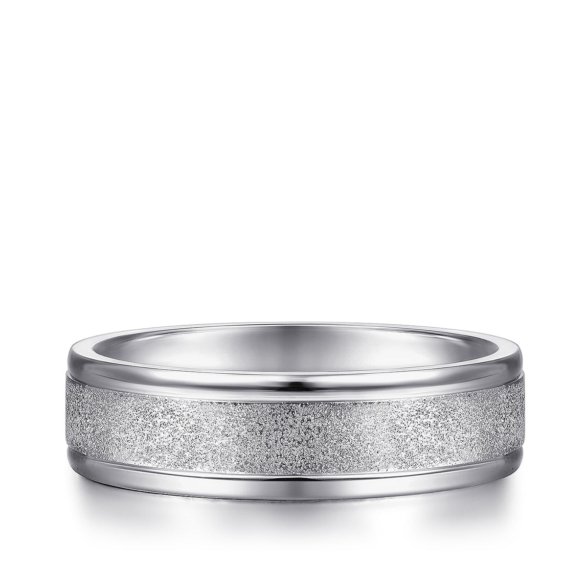 Gabriel & Co. Matteo Men's 6mm Sandblast Finish Polished Edge Wedding Ring in 14K White Gold