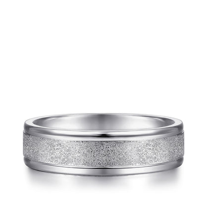Gabriel & Co. Matteo Men's 6mm Sandblast Finish Polished Edge Wedding Ring in 14K White Gold