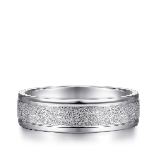 Gabriel & Co. Matteo Men's 6mm Sandblast Finish Polished Edge Wedding Ring in 14K White Gold