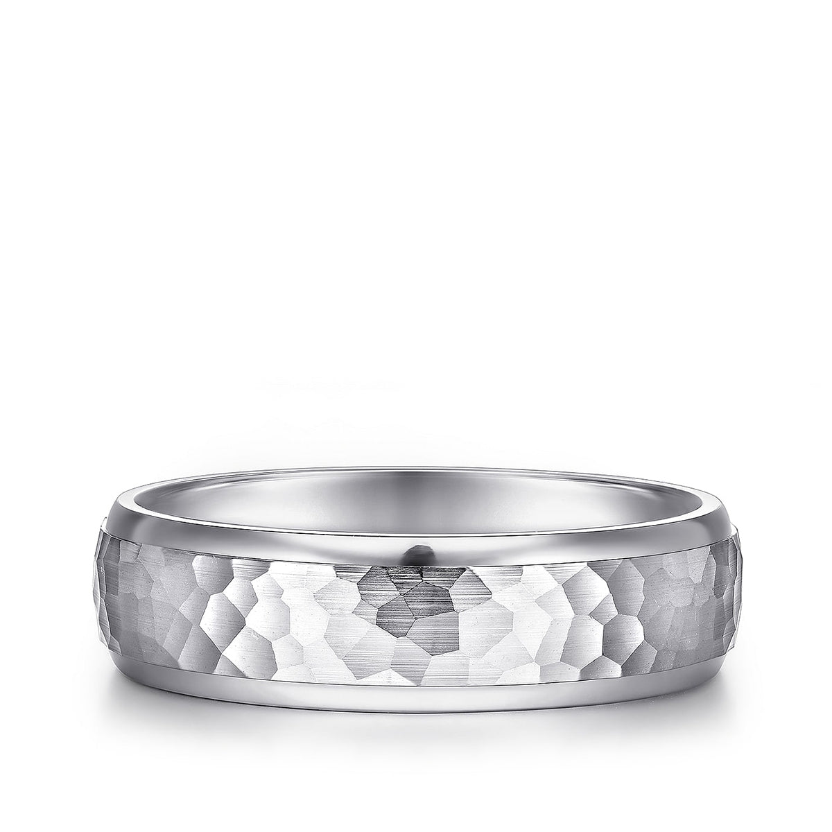 Gabriel & Co. Joshua Men's 6mm Hammered Finish Polished Edge Wedding Ring in 14K White Gold