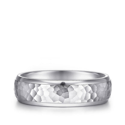 Gabriel & Co. Joshua Men's 6mm Hammered Finish Polished Edge Wedding Ring in 14K White Gold